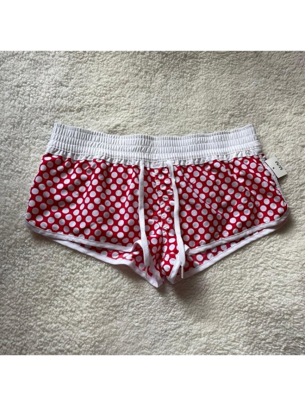 Red & white polka dot mini shorts